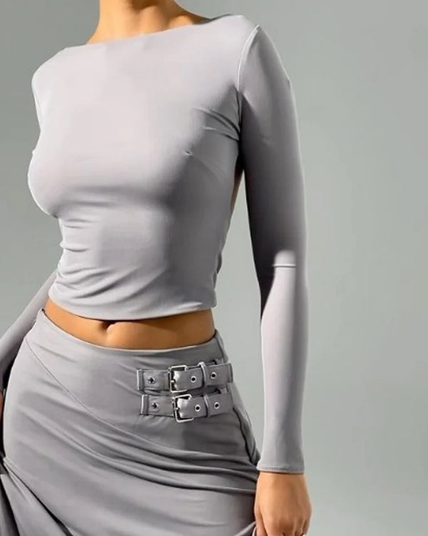 Sienna - Rugloze Lange Mouw & Midi Rok Set