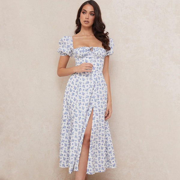 Rhedyn – Maxi Jurk voor Dames – Bloemen & Pofmouwen