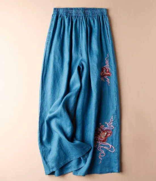 Ermintrude - Vintage Geborduurde Wijde Broek