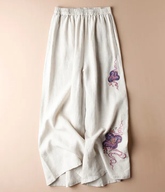 Ermintrude - Vintage Geborduurde Wijde Broek