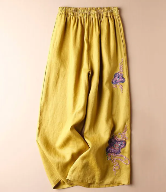 Ermintrude - Vintage Geborduurde Wijde Broek