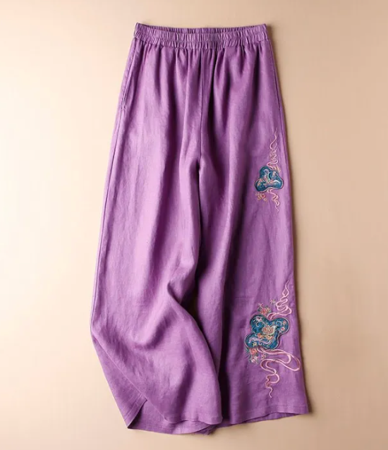 Ermintrude - Vintage Geborduurde Wijde Broek