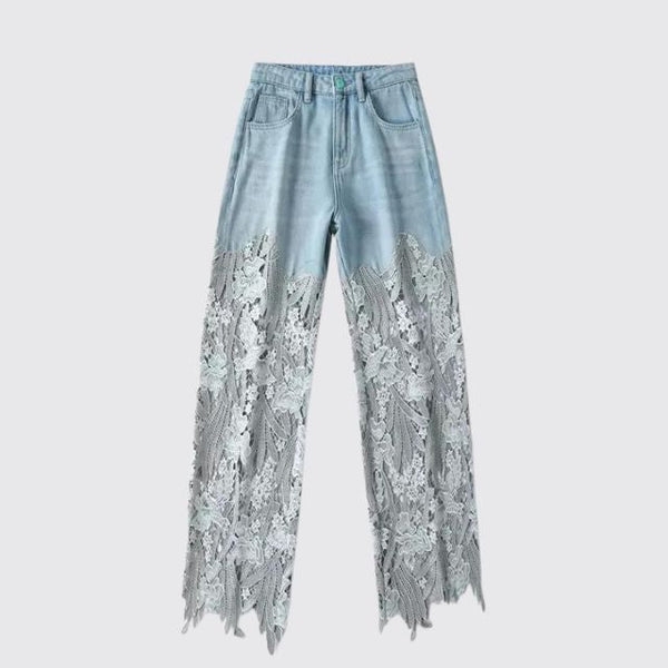 Frideswide - Hoge Taille Denimbroek met Kanten Details