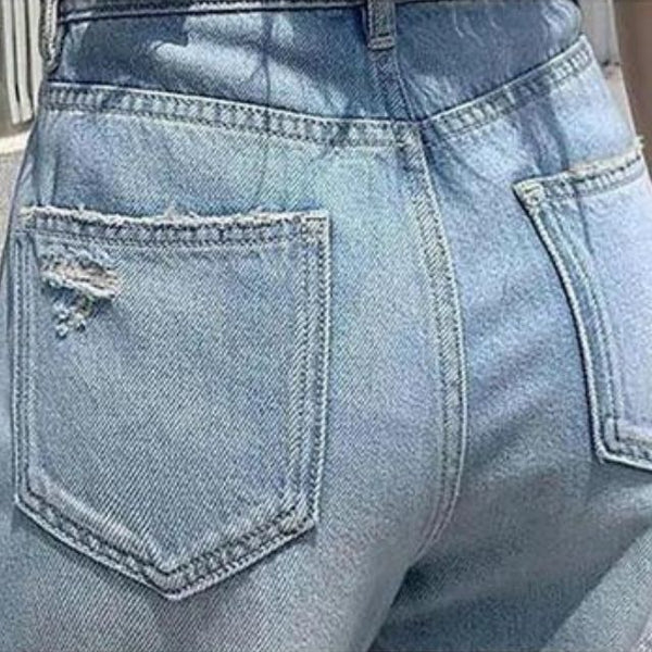 Frideswide - Hoge Taille Denimbroek met Kanten Details