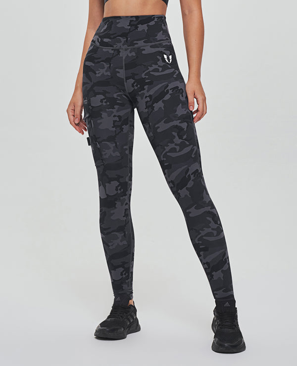 Demi - Grijze Camo Cargo Fitness Leggings