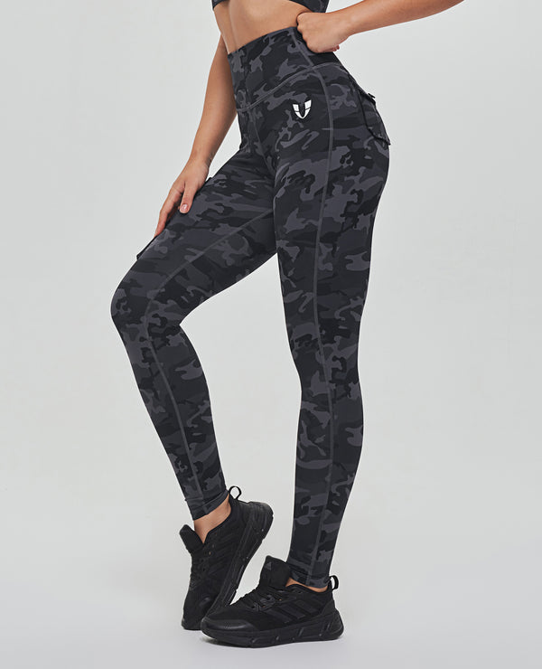 Demi - Grijze Camo Cargo Fitness Leggings
